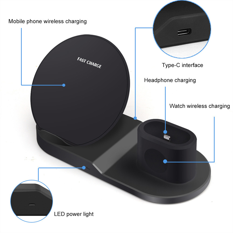 3 σε 1 Qi ασύρματο φορτιστή Wireless Wireless Φορτιστής Σταθμός Wireless φόρτισης για το iPhone
